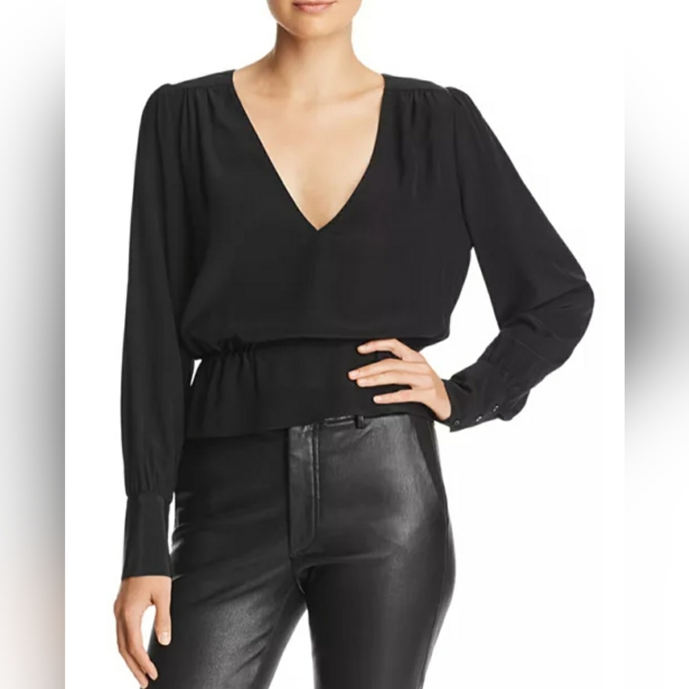 NWT 7 For All Mankind 100% Silk Women's Black V Neck Blouse Size XS